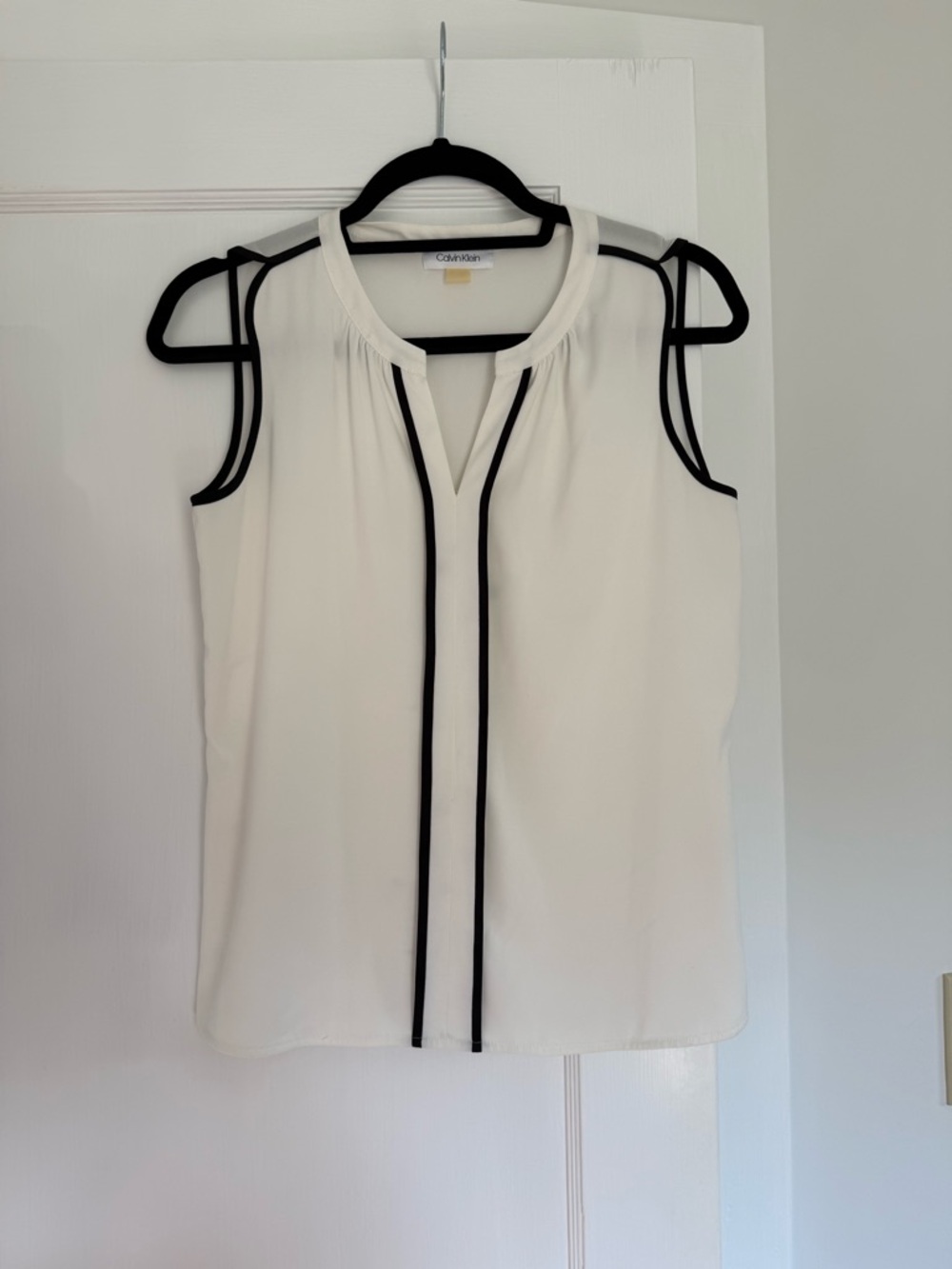 Calvin Klein White Sleeveless Camisole with Black Piping